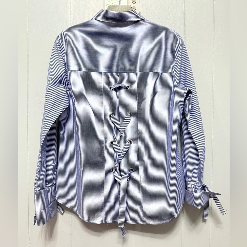 #1) 100% Cotton Sanctuary Blue and White Striped button down shirt